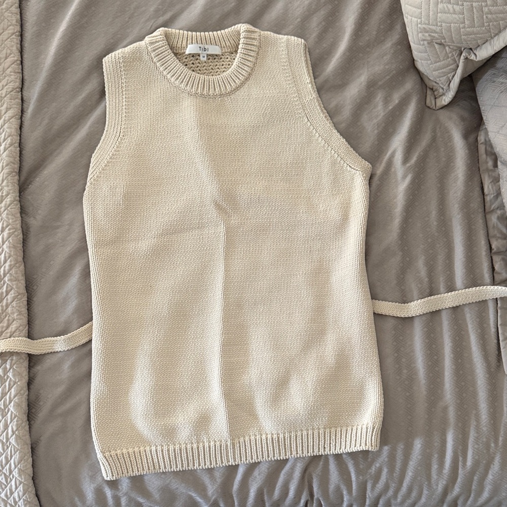Tibi Open Back Cream Sleeveless Sweater